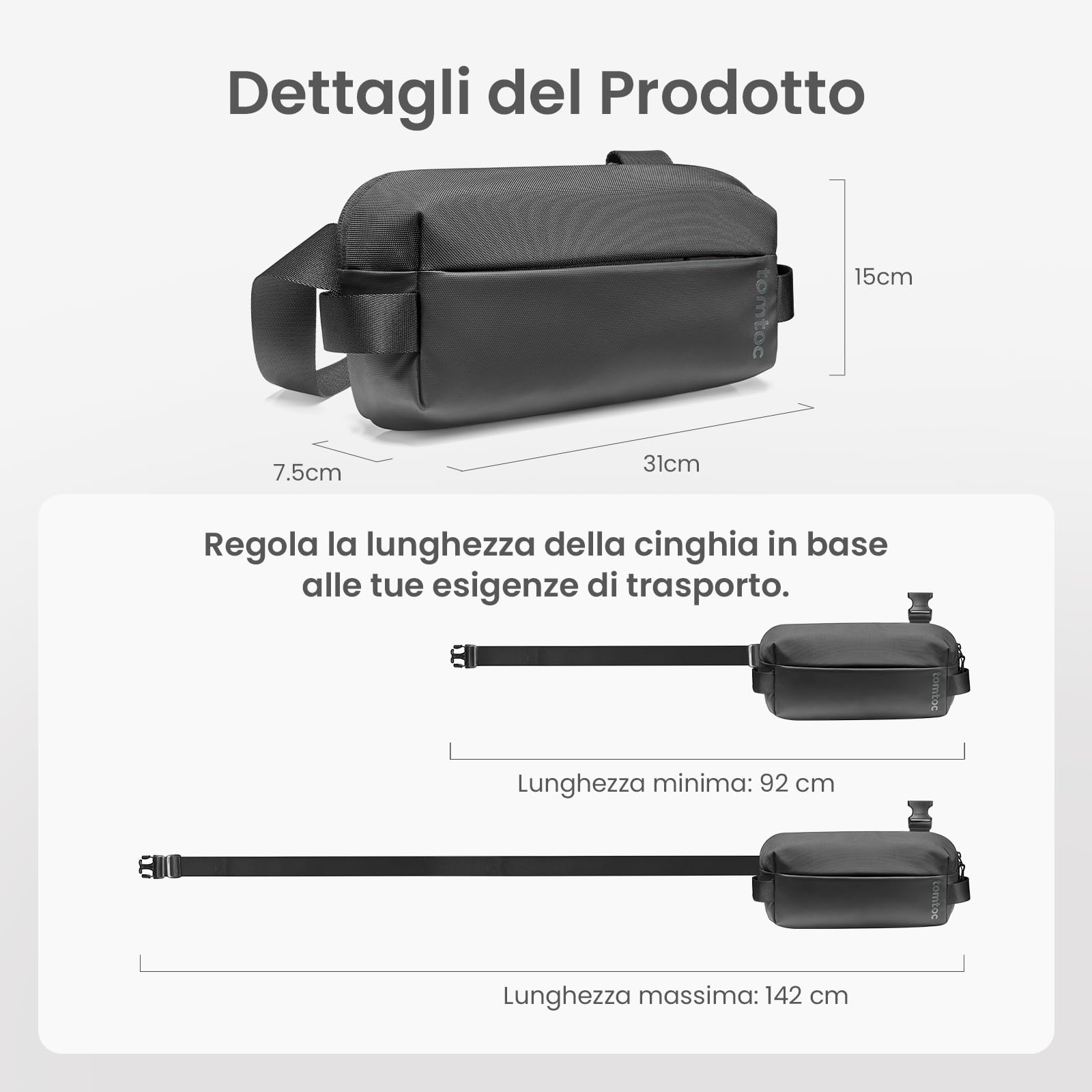 tomtoc EDC Sling Bag, Multifunzione Crossbody Borsa a Spalla Uomo Antifurto Impermeabile, Borsa a Tracolla Leggera per il Lavoro Trasporto Quotidiano, Viaggi, per iPad mini 7, 2025 Nuovi Switch 2