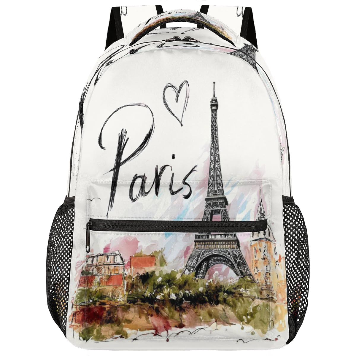 UOYO Backpacks France Paris Eiffel Tower House School Bag Student Bookbag Adjustable Shoulder Bags Laptop Rucksack Travel Hiking Camping Daypack for