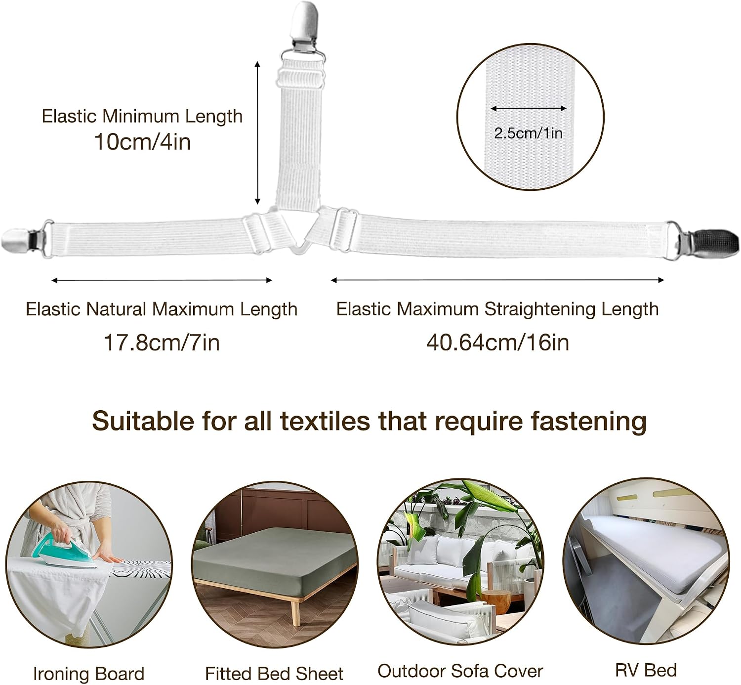 JELLYMONI Bed Sheet Straps, Adjustable Elastic Fasteners with Metal Clips, Fitted Bed Sheet Holders for Bed, Mattress Cover, Fitted Bed Sheets, Sofa Cushion