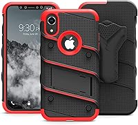 Vista 4 de Serie Zizo Bolt funda para iPhone XR de grado militar con protector de pantalla de vidrio templado, clip de cinturón, soporte, Funda con soporte.