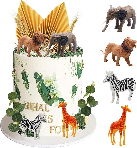 Morofme 20 Realistic Safari Jungle Animal Cake Toppers, Golden Palm