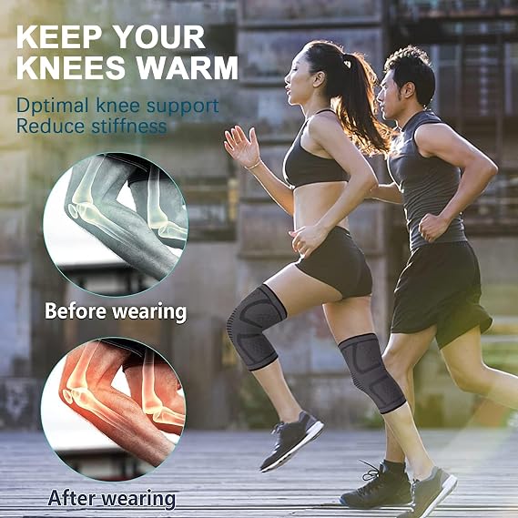 BESKEY Knee Support (Pair) Anti Slip Knee Brace Elastic Breathable Knee Compression Sleeve Help Joint Pain Relief for Arthritic Sufferer and Recovery from Injuries Fit for Sports (XL, Black)