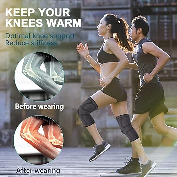 BESKEY Knee Support (Pair) Anti Slip Knee Brace Elastic Breathable Knee Compression Sleeve Help Joint Pain Relief for Arthritic Sufferer and Recovery from Injuries Fit for Sports (XL, Black)