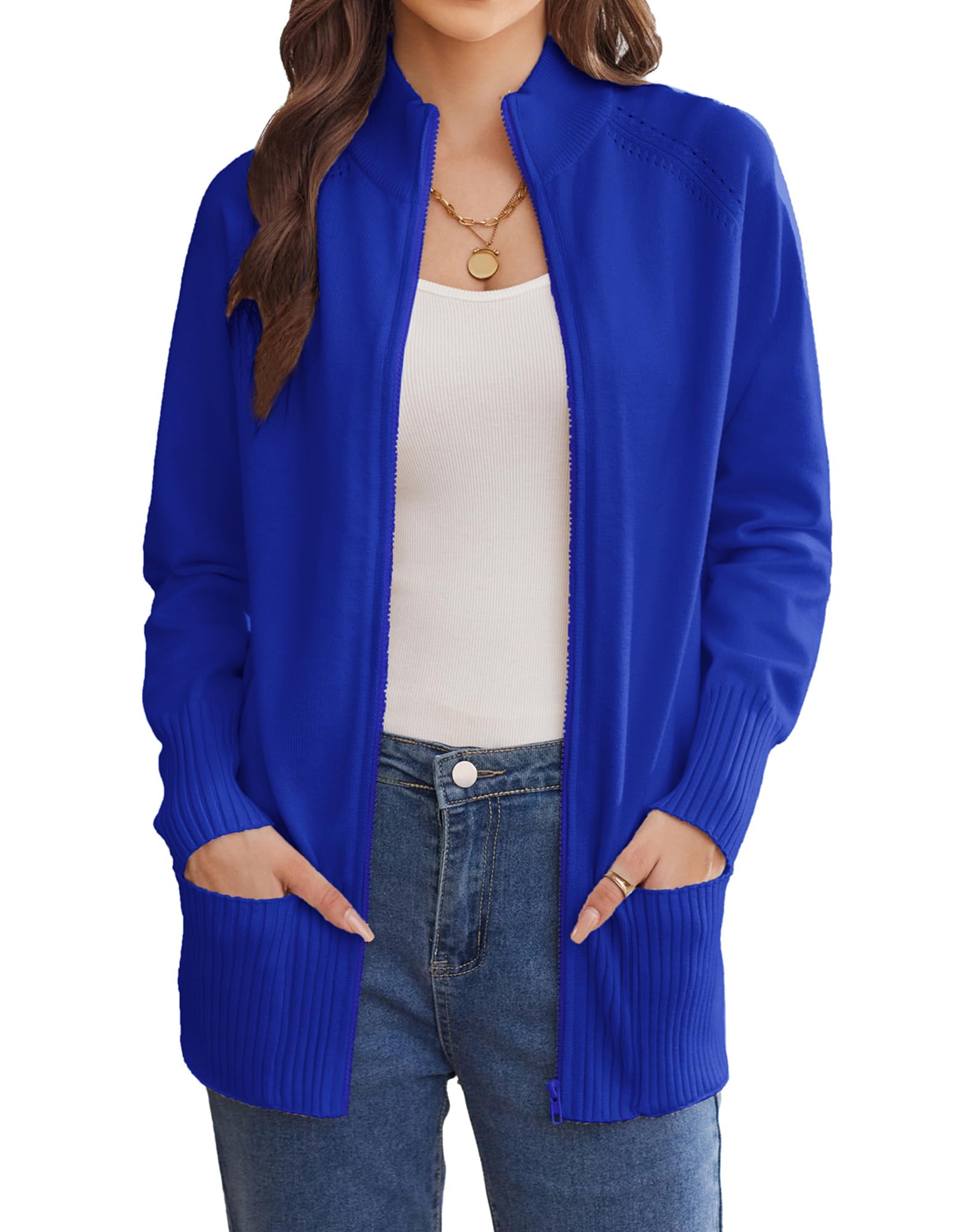 GRACE KARIN Damen Langärmeliger Stehkragen Strickjacke mit Reißverschluss