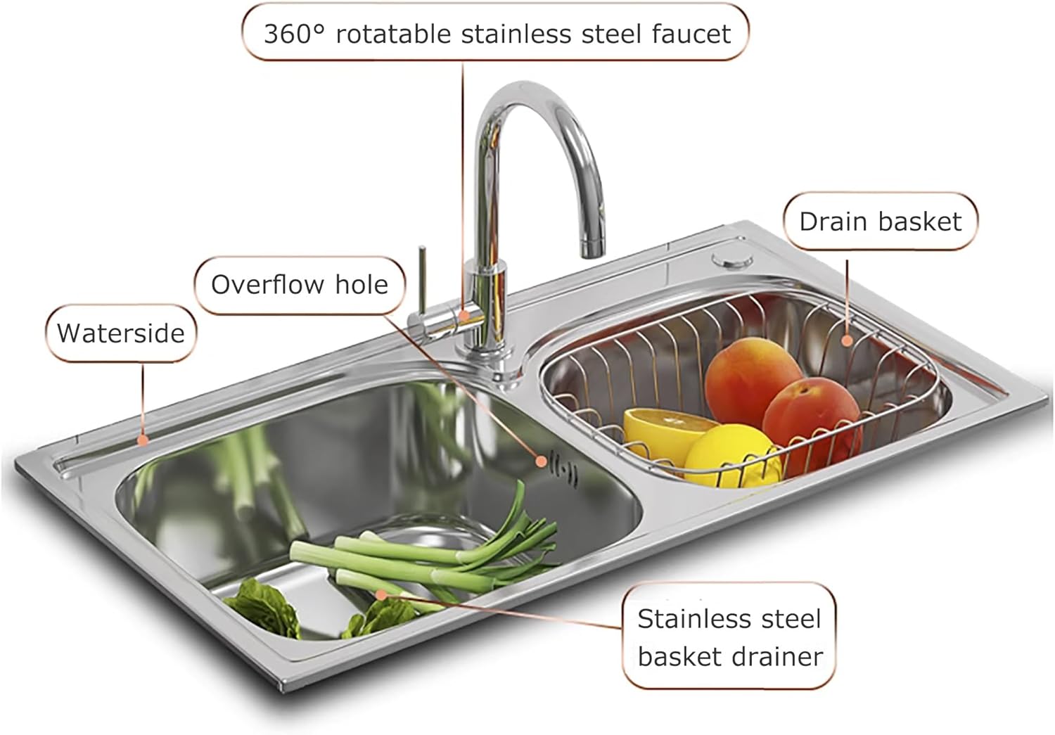 Laundry Sink with Cabinet, Stainless Steel Utility Sinks for A Laundry Room,Freestanding Utility Sink Cabinet, Farmhouse Sink,with Hot and Cold Water Faucet,for Outdoor Indoor Garage (Color : Brown,