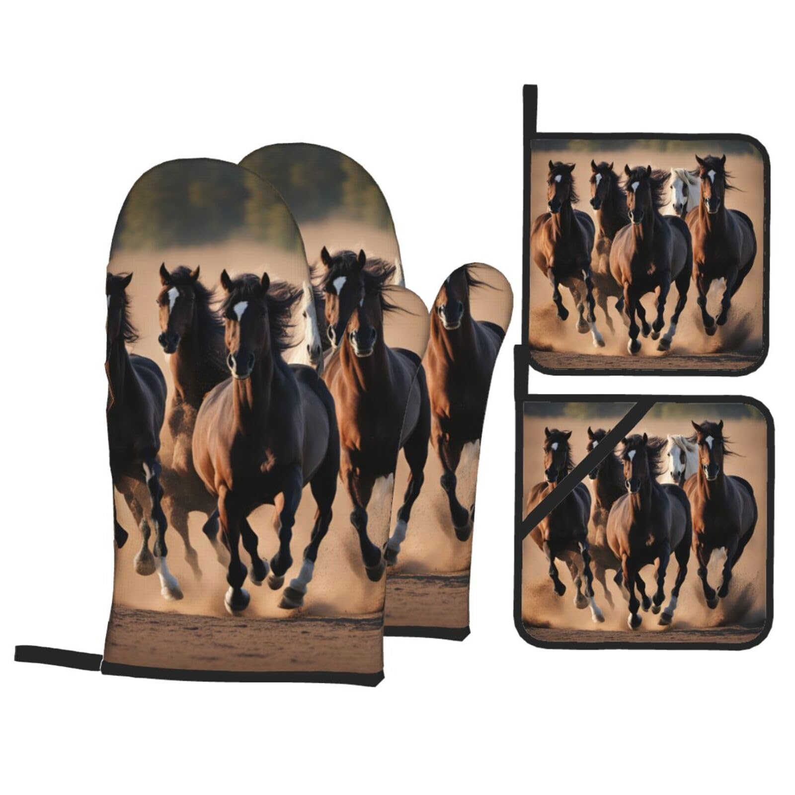 Gants de cuisine anti-chaleur haute protection motif chevaux pour plats chauds