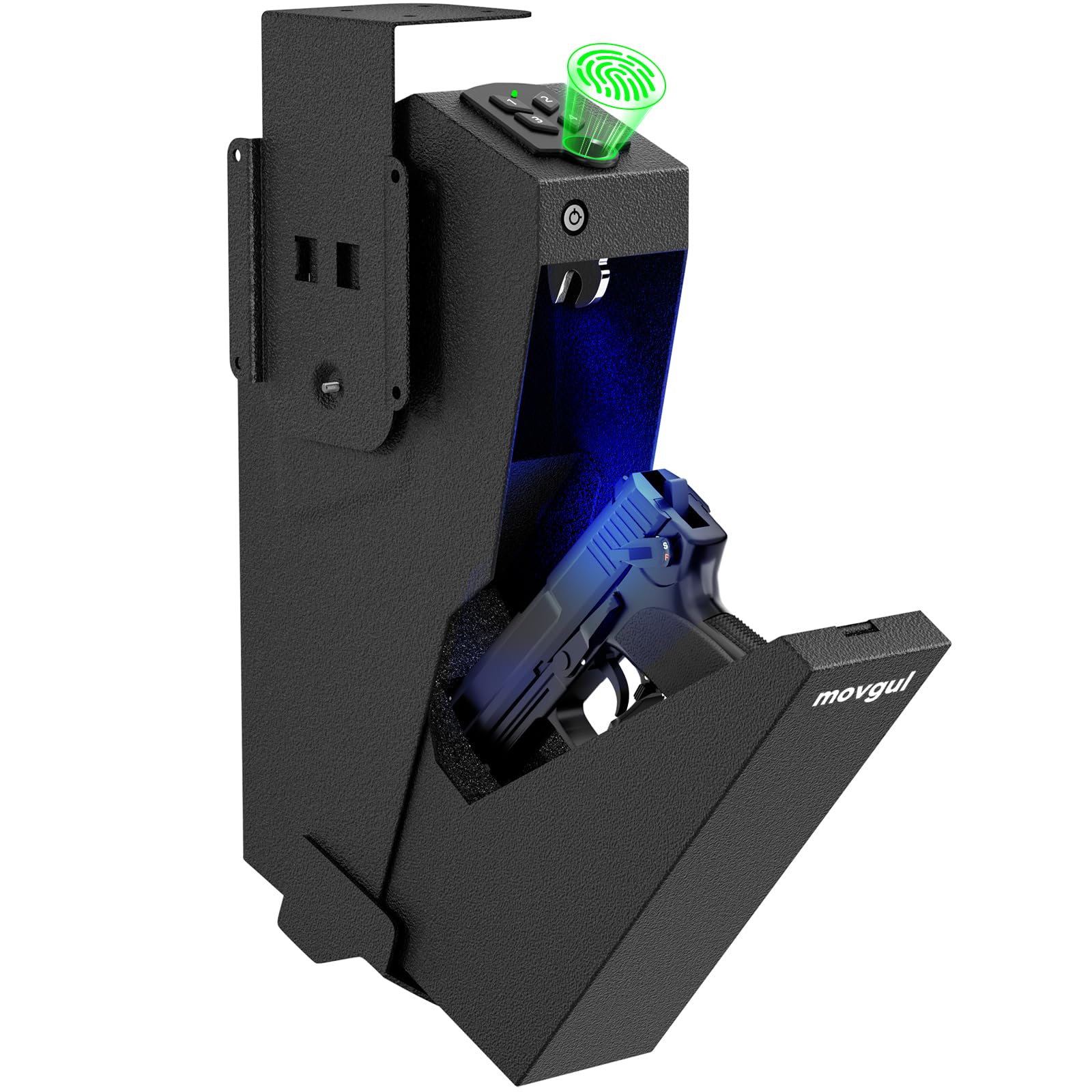 movgul biometric drop down bedside handgun safe in black