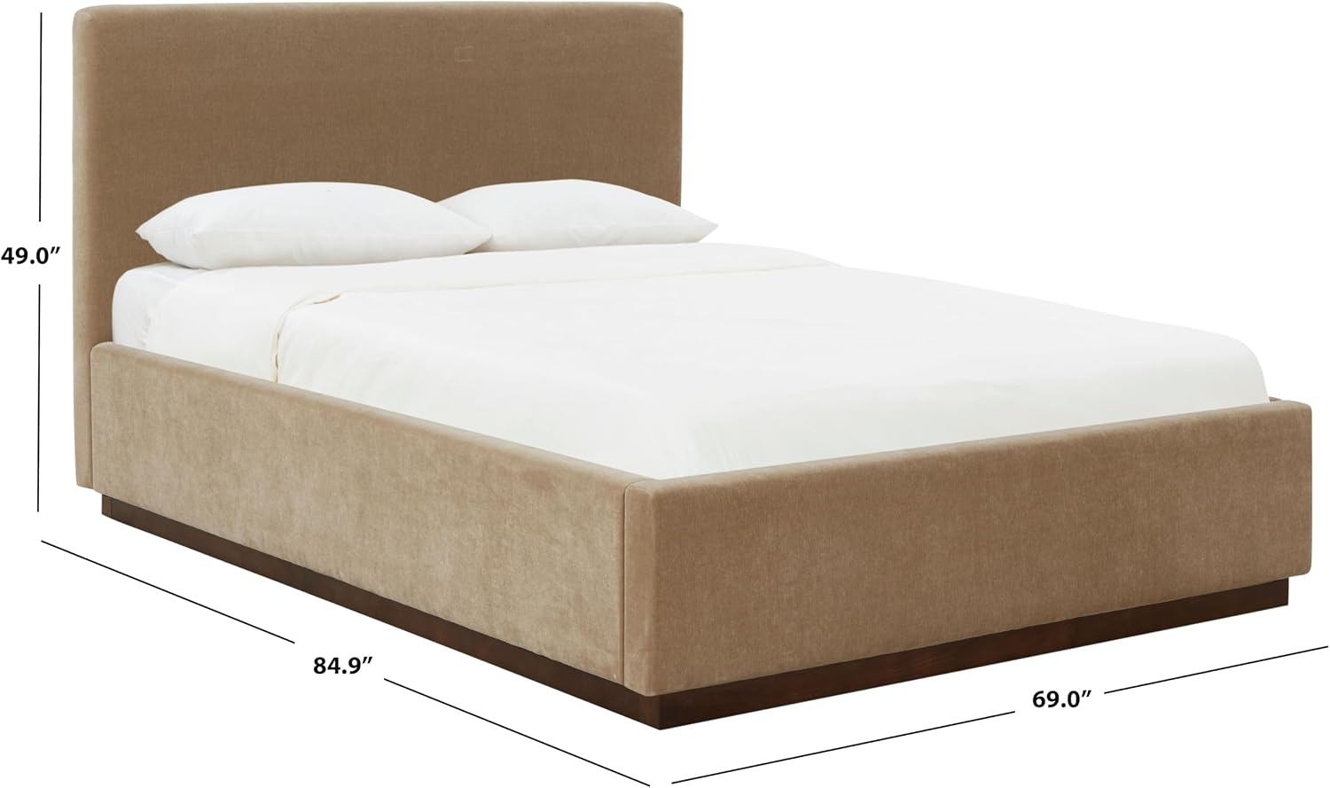 SAFAVIEH Couture Collection - Pippin Light Brown Velvet Upholstered Queen Bed with Headboard, No Box Spring Required (SFV5063B-Q)