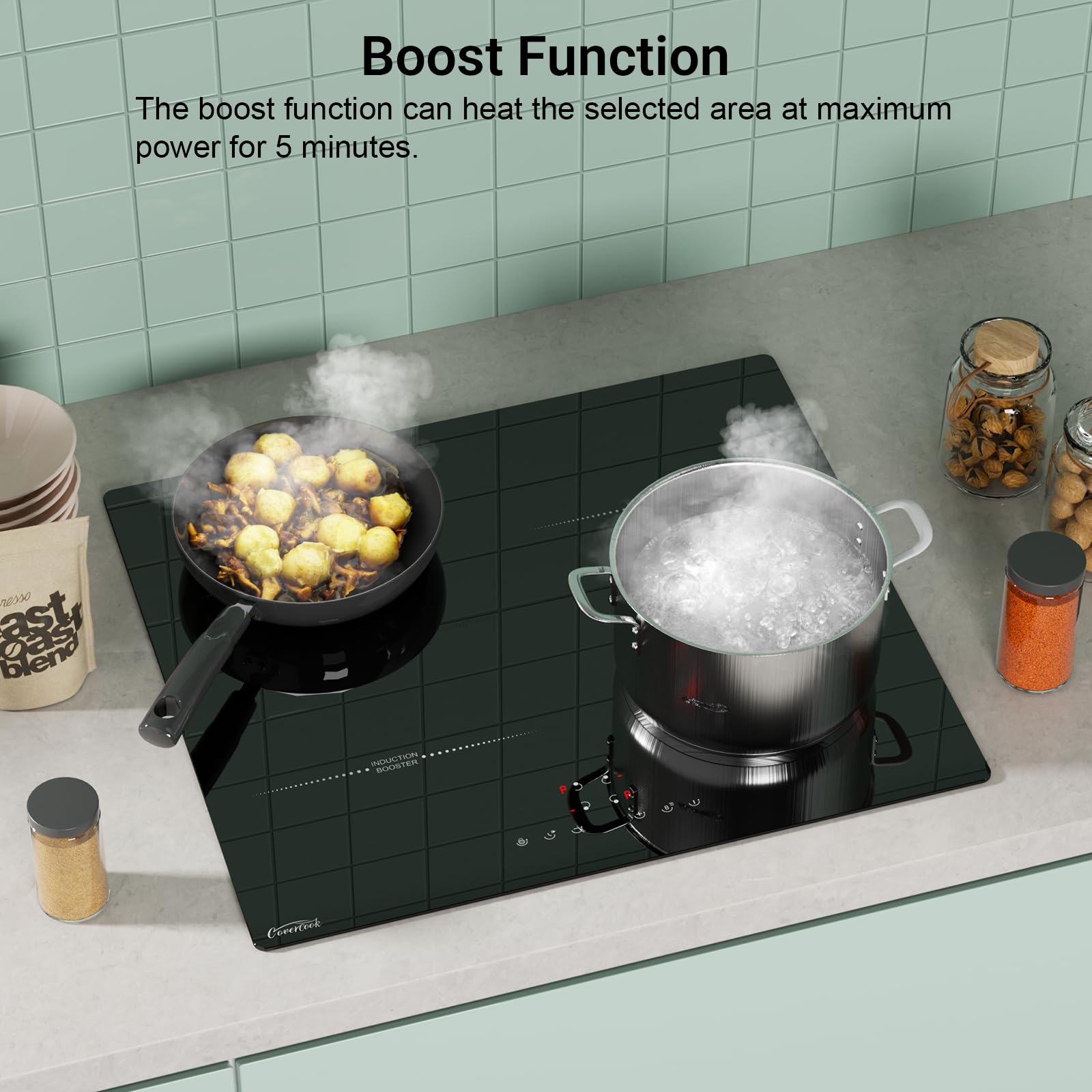 COVERCOOK Plug in Induction Hob 13 Amp 2800W, 4 Zones Plug in Electric Hob 60cm, Induction Hob Touch Control with Timer, Child Safety Lock, Keep Warm, Pause Function, Boost, Black — view 5
