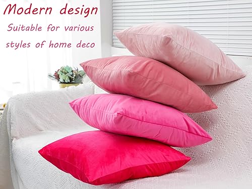 Miniatura 2 de Mercijzyasang 4 fundas de almohada decorativas de 18 x 18 pulgadas para sofá, terciopelo rosa, suave, cuadradas, fundas de almohada para sofá,