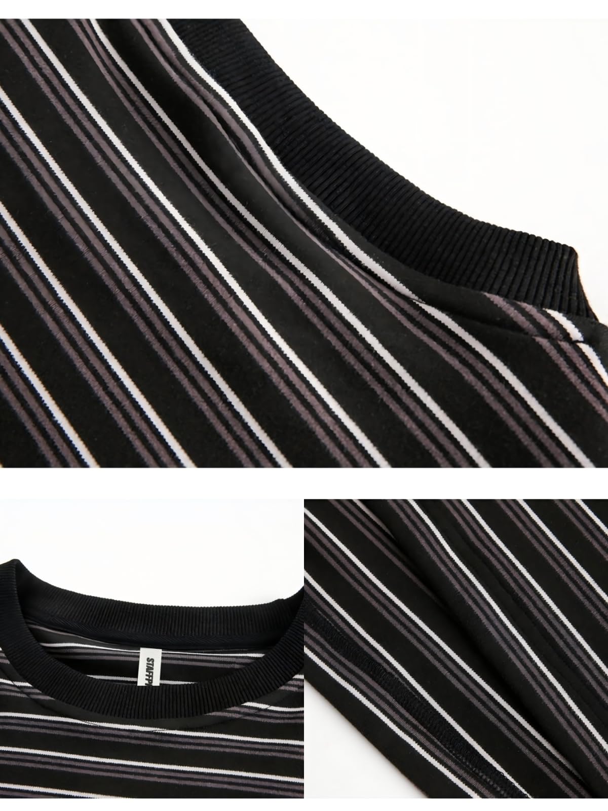 Camiseta Unisex De Algodón Pesado, Camiseta De Manga Corta Informal, Suave Y De Gran Tamaño,Básica,Camiseta A Rayas De Manga Larga, Cuello Redondo Holgado.,Negro,Metro