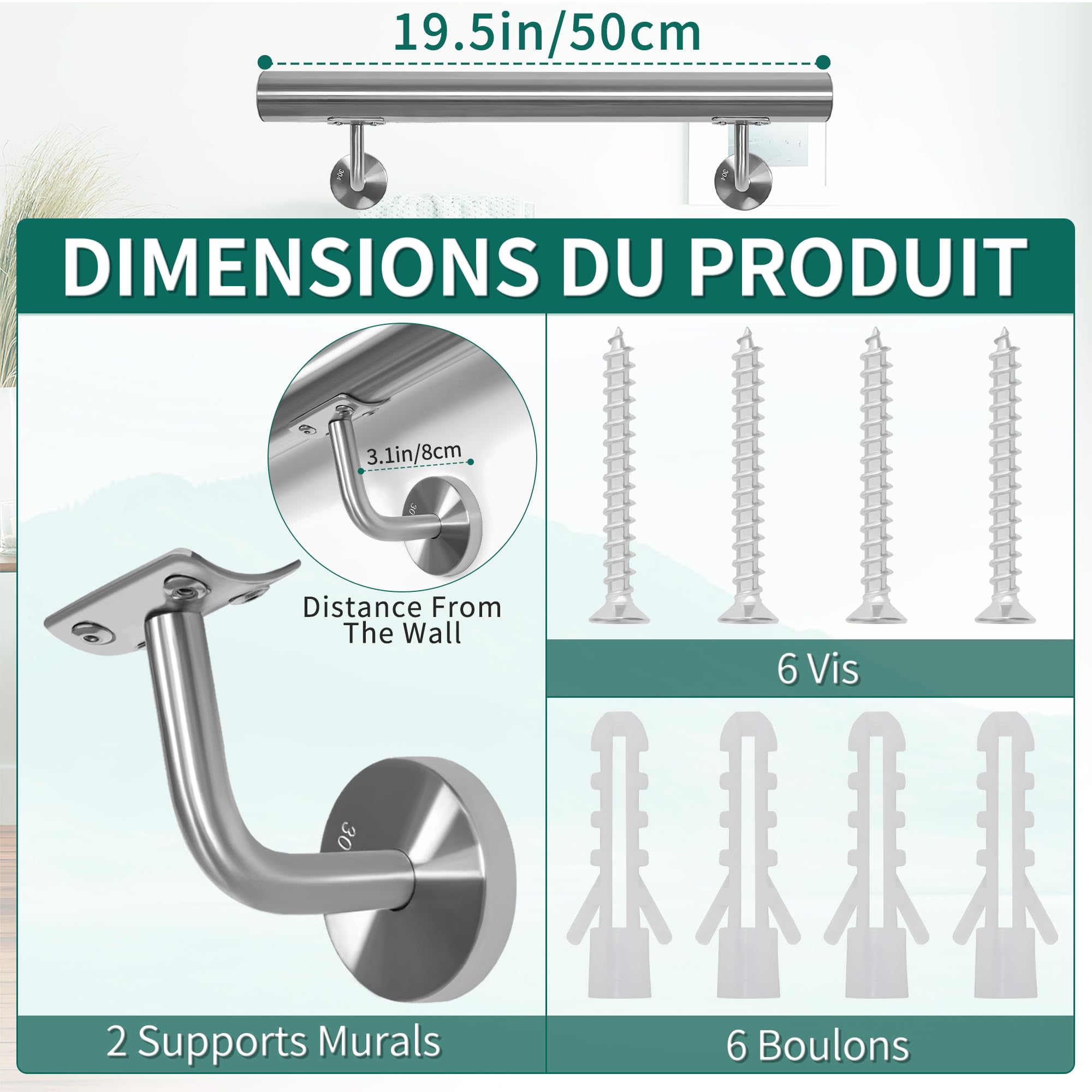 Scala in acciaio inox 50 cm parete esterna e interna antiscivolo scala di sicurezza corridoio bagno soffitta giardino