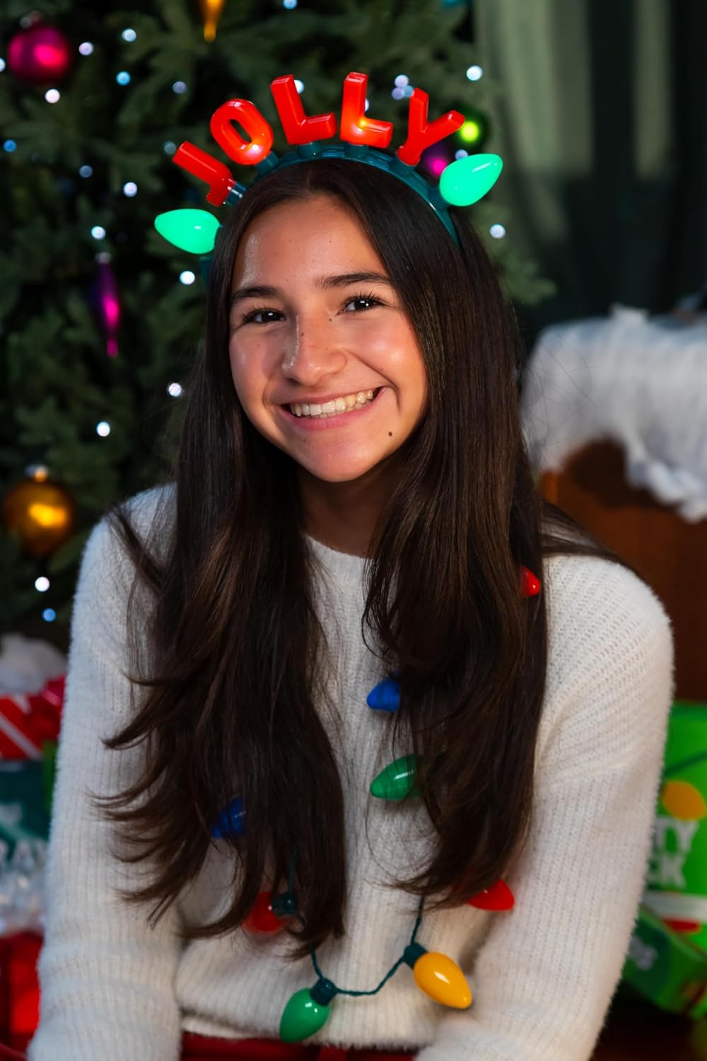 Light Up Christmas Necklace & Headband Set (4pc) – LED Bulb Necklaces & Holiday Headbands, 3 Light Modes, Xmas Party Favor, Stocking Stuffer, Secret Santa, Ugly Sweater Accessory - Image 3