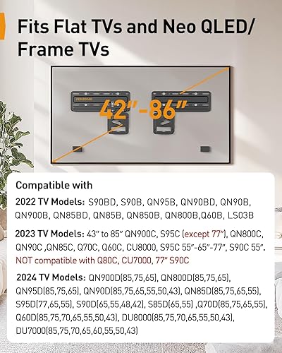 Miniatura 4 de Perlegear Soporte de pared para TV ultra delgado para televisores de marco plano y Neo QLED de 42 a 86 pulgadas, soporte de pared para TV de perfil