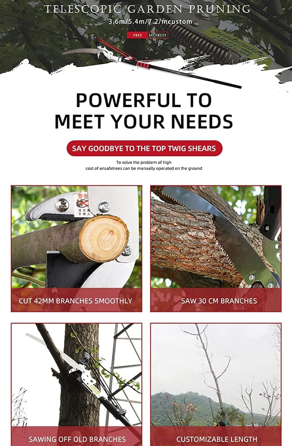 Extendable Tree Pole Pruner,Telescopic Pole Saw Pole Saw Tree Saw Long Reach Pole Pruning Saw,Telescopic Pole Pruner Tree Saw-18FT (5.4m)