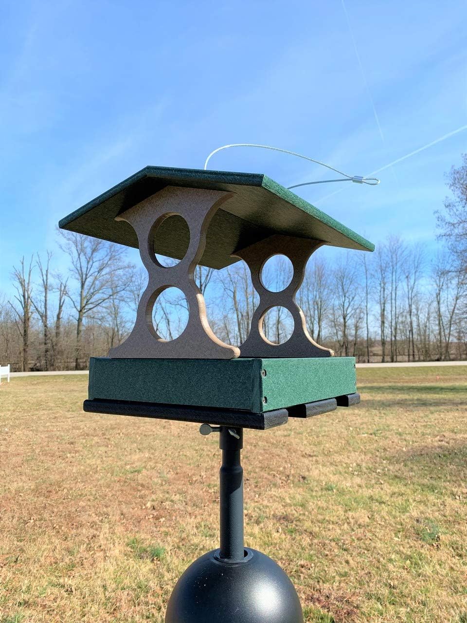 JCS Wildlife Medium Poly Fly-Thru Bird Feeder w/Removable Seed Tray - Holds 4 Cups of Bird Seed to Attract Cardinals, Chickadees, and More Backyard Birds (Green)