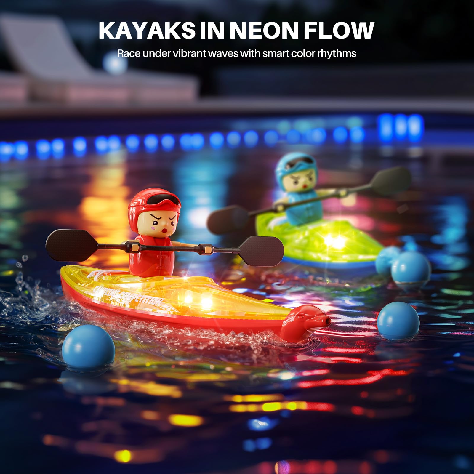 SYMA RC Boats 2 Pack for Kids 8-12, Remote Control Kayaks with 3 Magnetic Balls, 40 Mins Playtime (1 Battery), LED Lights, Perfect Water Toys for Pool, Water Table and Bathtub