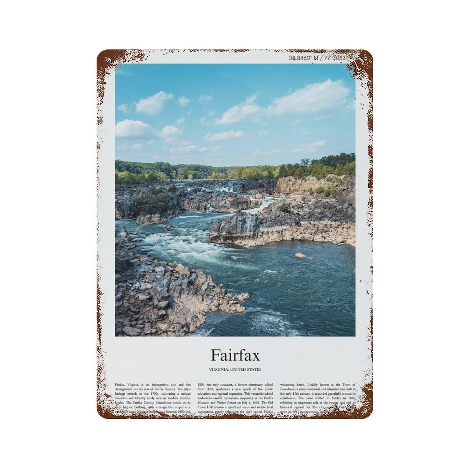 xiaoxiaoshen Fairfax Virginia, United States, USA City Scenery Wall Decor Art Metal Tin Poster Modern Home Decor Art Home Bar Shop Decorations Vintage Sign 40x30cm