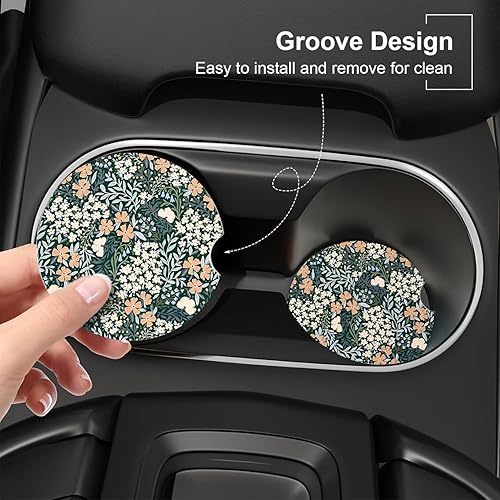 Miniatura 2 de Posavasos absorbentes para automóvil, paquete de 2 unidades para portavasos (salvia)