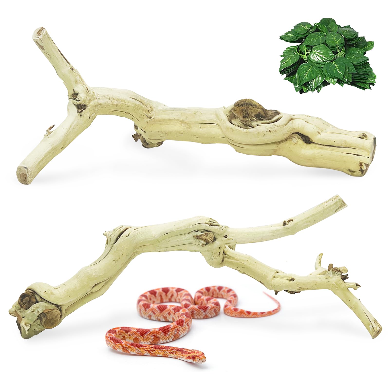 VCEPJH Rama de escalada de serpiente, 3 piezas, madera de reptil, corcho natural, decoración de terrario, accesorios de tanque de dragón barbudo, tronco de árbol para camaleón, gecko, pitón, rana y