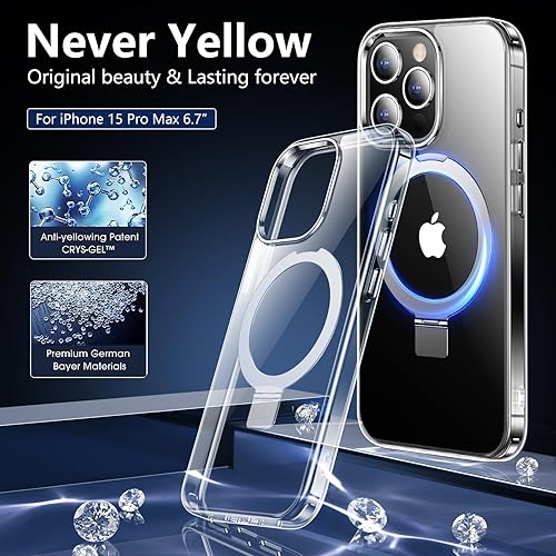 Miniatura 5 de Temdan Funda diseñada para iPhone 15 Pro Max, con soporte magnético invisible [nunca amarillento] [Compatible con MagSafe] [2 protectores de