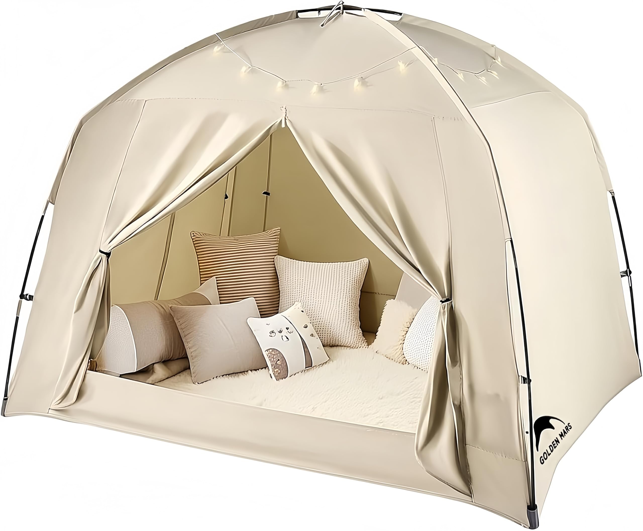 GOLDEN MARS Bed Tent for Kids and Adults, Indoor Blackout Sleep Play Tents(Khaki, Full)