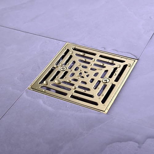 Miniatura 7 de RANDOM Drenaje de ducha de 4 pulgadas cuadrado dorado cepillado con brida de base de PVC ajustable, drenaje de piso de ducha de acero inoxidable