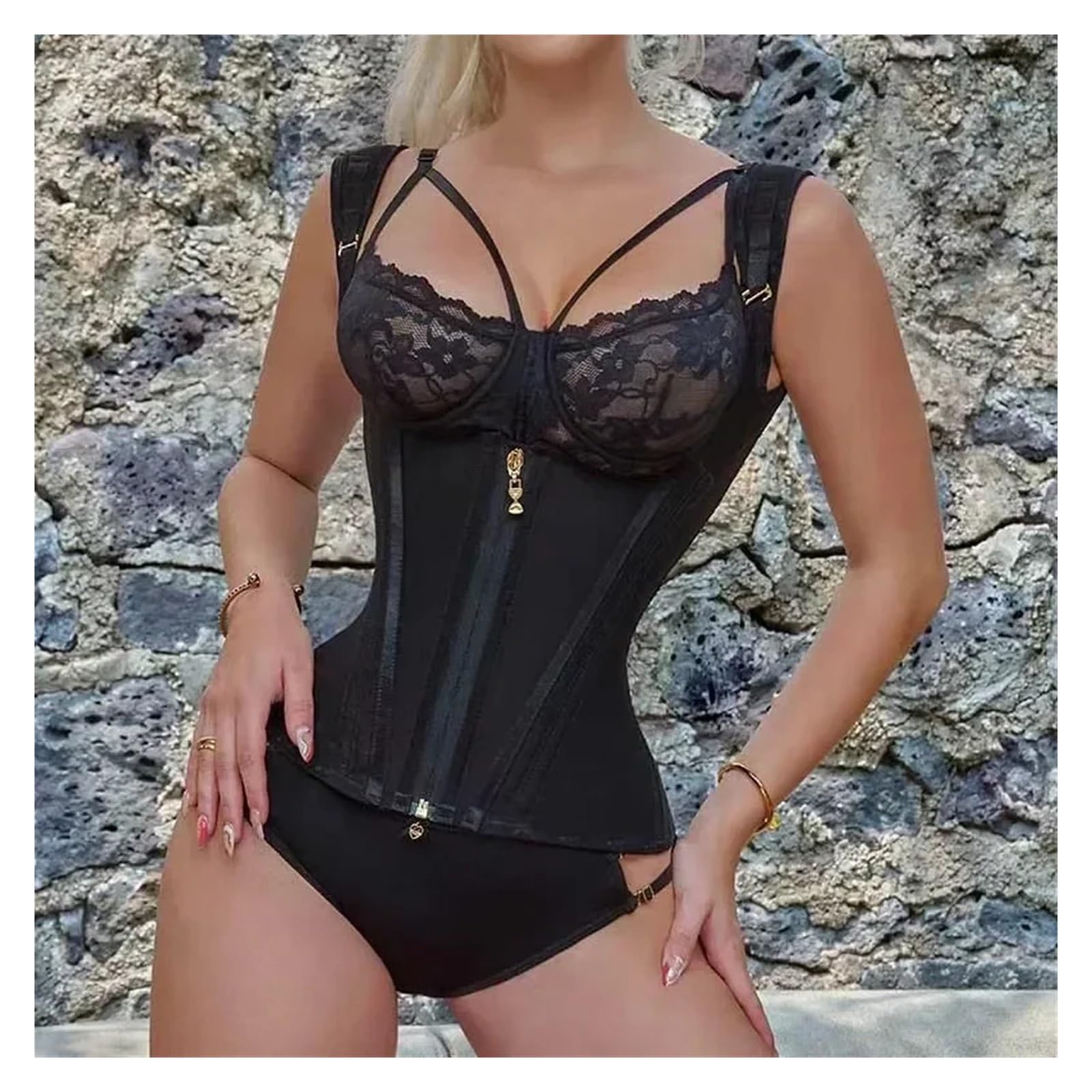 Fascia Addominale per Donna Top modellante con cerniera e cintura addominale 15 ossa in rete altamente elastica
