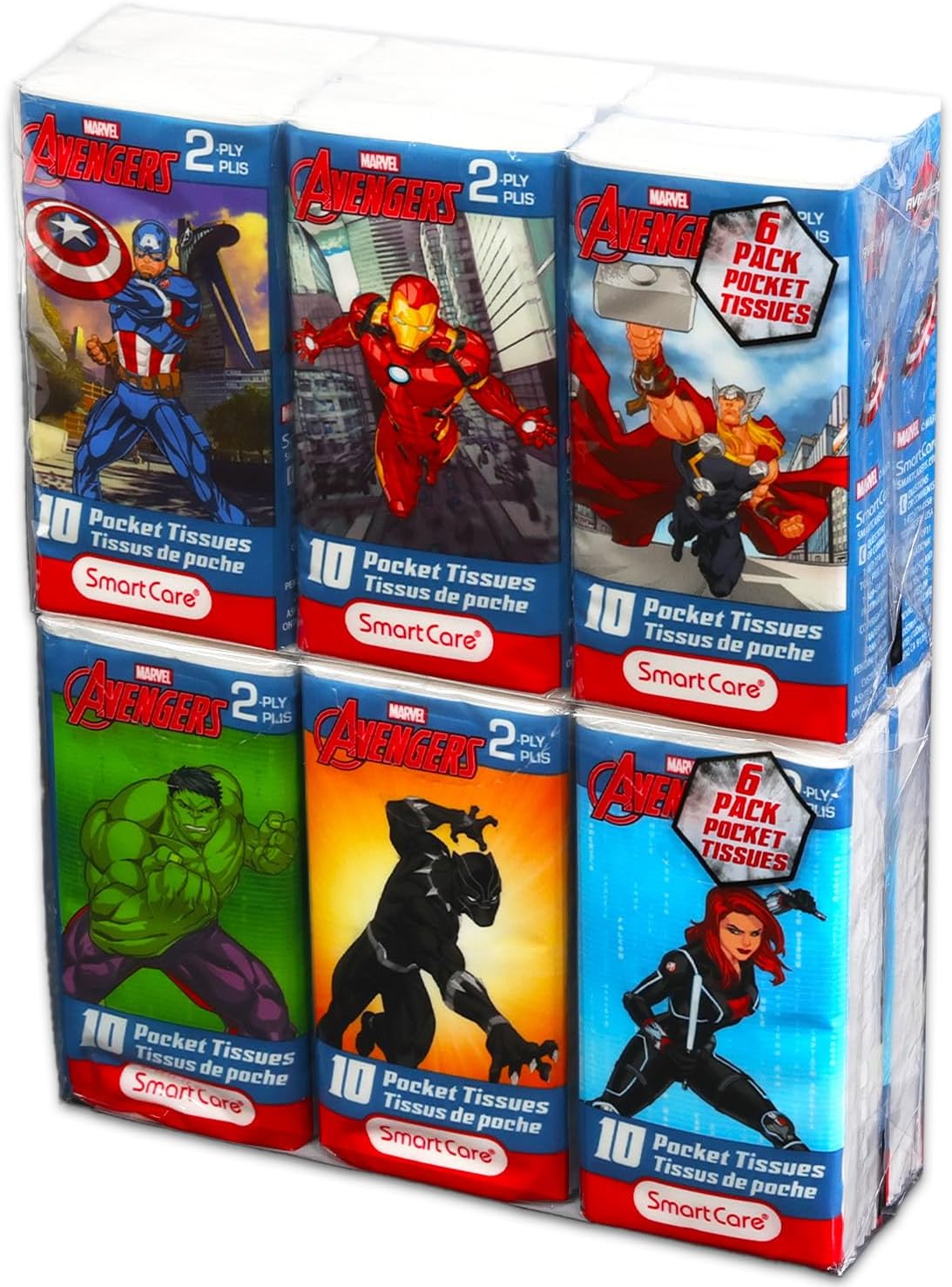 Avengers Pocket Size Facial Tissues Set - 12 Packs of 10 Sheets (120 Sheets) Plus Stickers | Marvel Disposal Tissues for Travel, School, Classroom