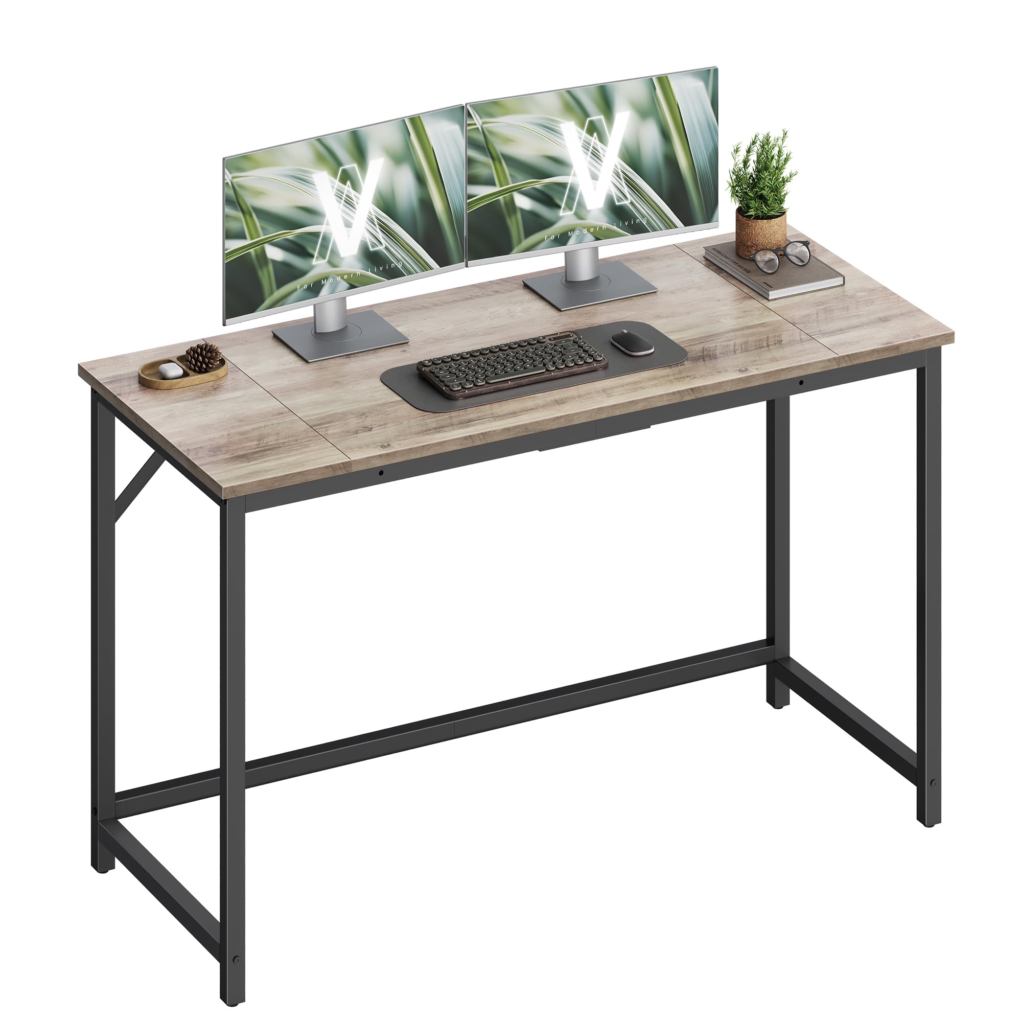 VASAGLE Computer Desk, Office Desk, 120 x 50 x 76 cm, for Study, Bedroom, Living Room, Light Ivory and Matte Black LWD212L101