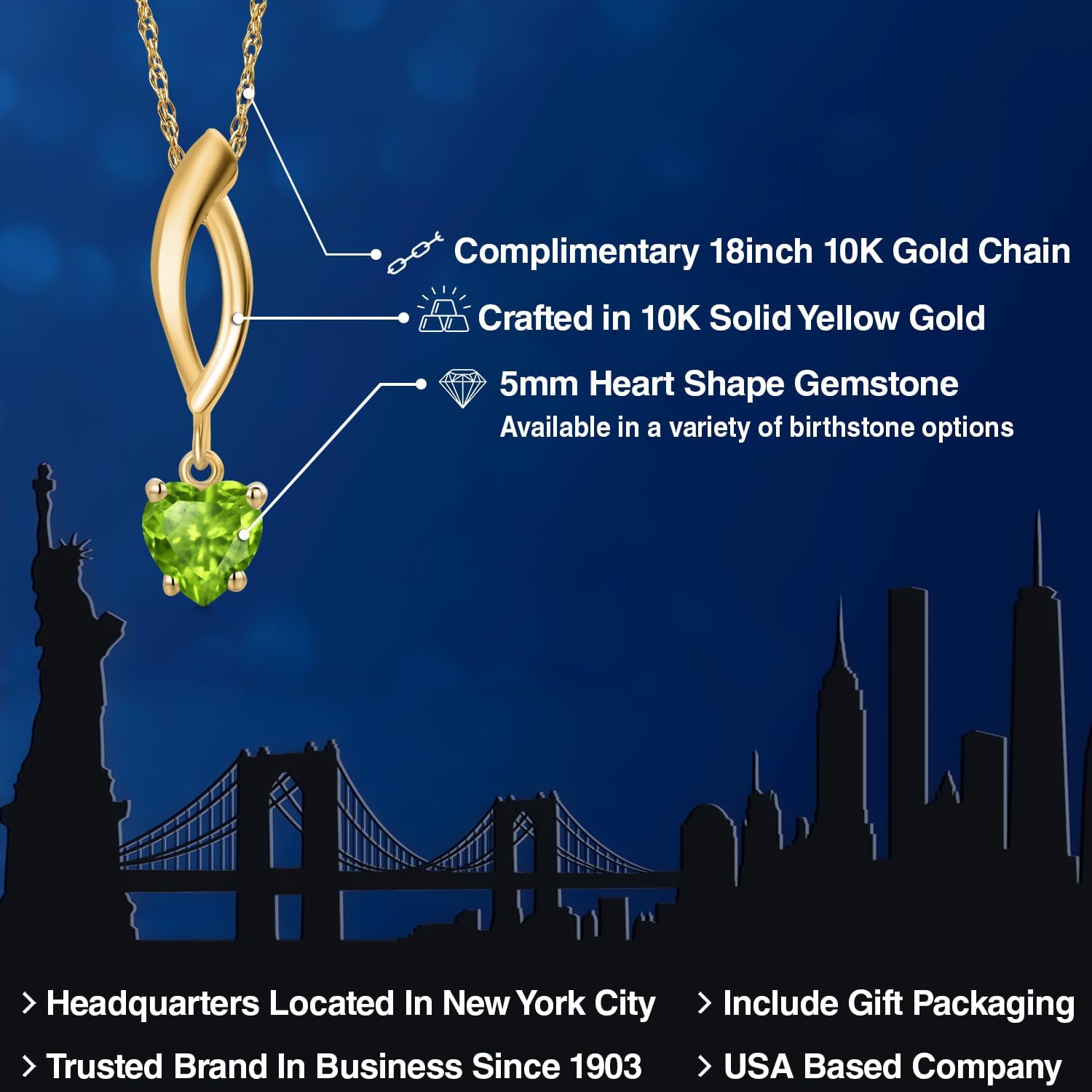 Gem Stone King 10K Yellow Gold 5MM Heart Shape Gemstone Birthstone Pendant Necklace for Women | Gold Necklace for Women | With 18 Inch Chain | Fine Jewelry Gifts for Her Mom Wife - Image 2