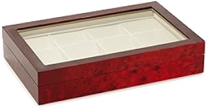 Burl Wood 12 Pocket Watch Storage Chest with Clear Top