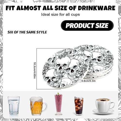 Miniatura 2 de Whaline 6 posavasos de cerámica de Halloween con soporte de hierro, diseño floral de calavera, tapete absorbente para taza, taza, hogar, cocina,