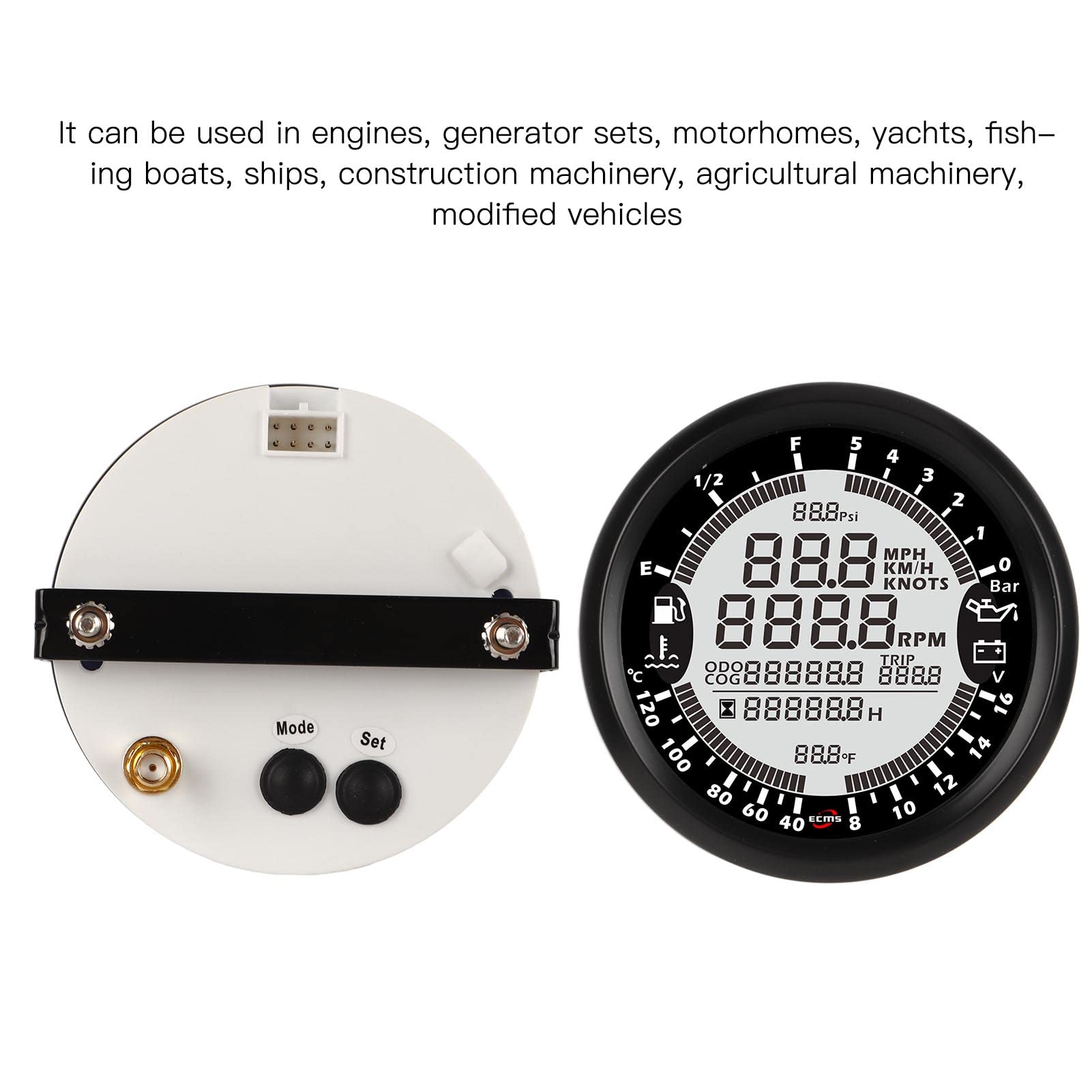 Aramox Multifunción Digital, Acero Inoxidable 316L, Tacómetro Marino 6 en 1, Velocímetro, Temperatura del Agua y Voltaje para Barcos y Yates