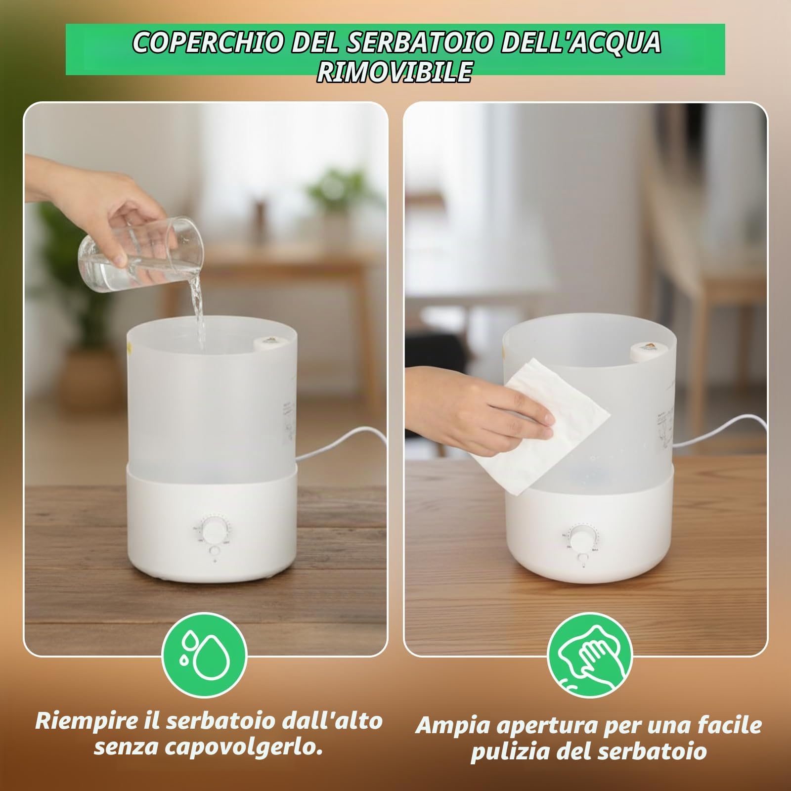 Cozary 2,5L Umidificatore Ambiente, Top Fill, 28H Diffusore di Oli Essenziali, Spegnimento Automatico, 23 dB Silenzioso, con Luce a 7 Colori, Ugello a 360°, per Camera da Letto, Cameretta, Piante