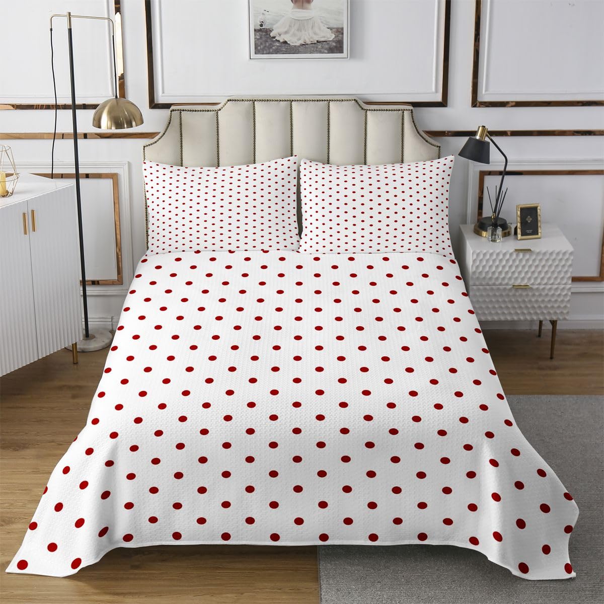 Colcha moderna con patrón de puntos Manfei para cama doble con fundas