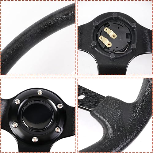 Miniatura 5 de Universal 13.8 "coche carreras volante vinilo cuero 6 pernos deriva plato profundo volante con botón de bocina