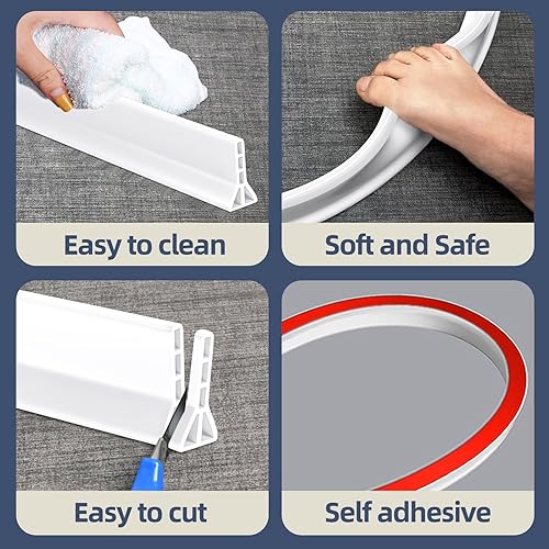 Miniatura 6 de Presa de agua de umbral de ducha de 3 pulgadas de alto, barrera de ducha plegable de 39 pulgadas, tapón de agua para ducha, separación seca y húmeda