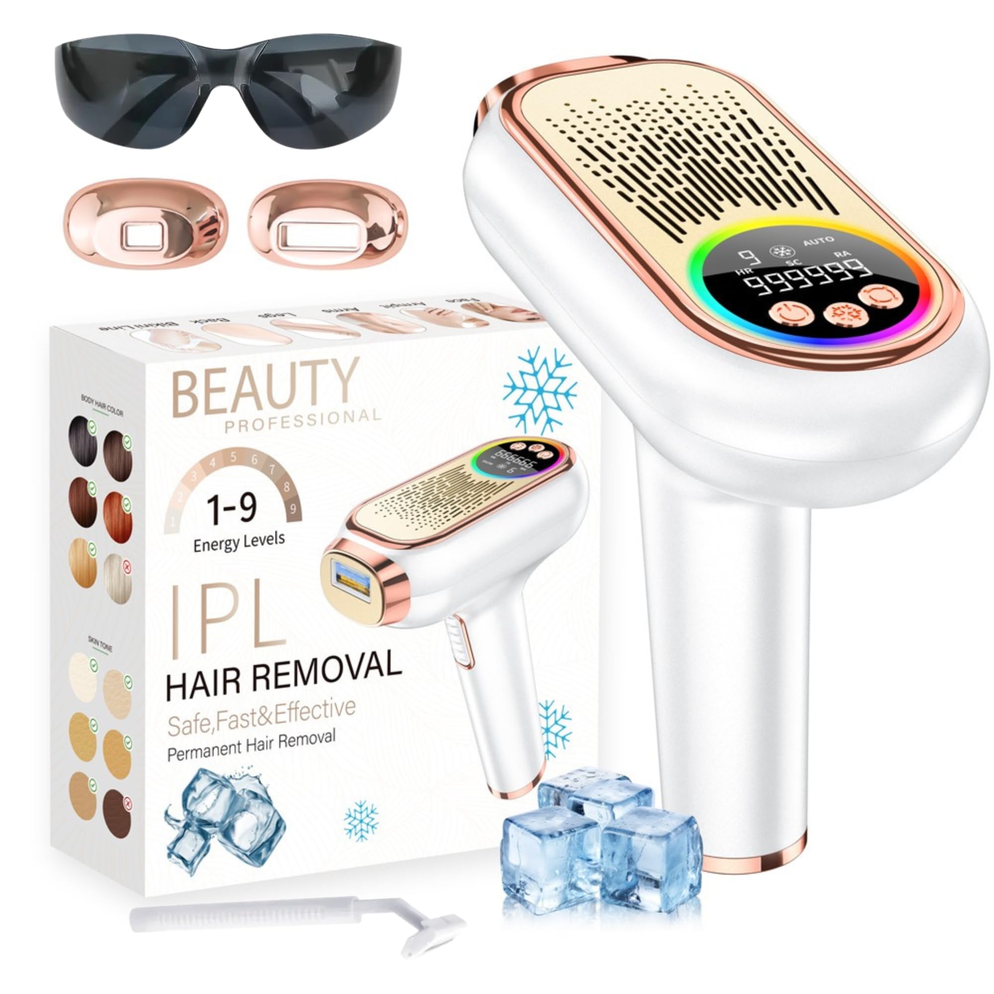 depiladora láser modelo 2025 - Función de enfriamiento por zafiro - máquina de depilación láser mujer hombre - 9 niveles portencia - Depiladora IPL de luz pulsada – Modo manual y automático