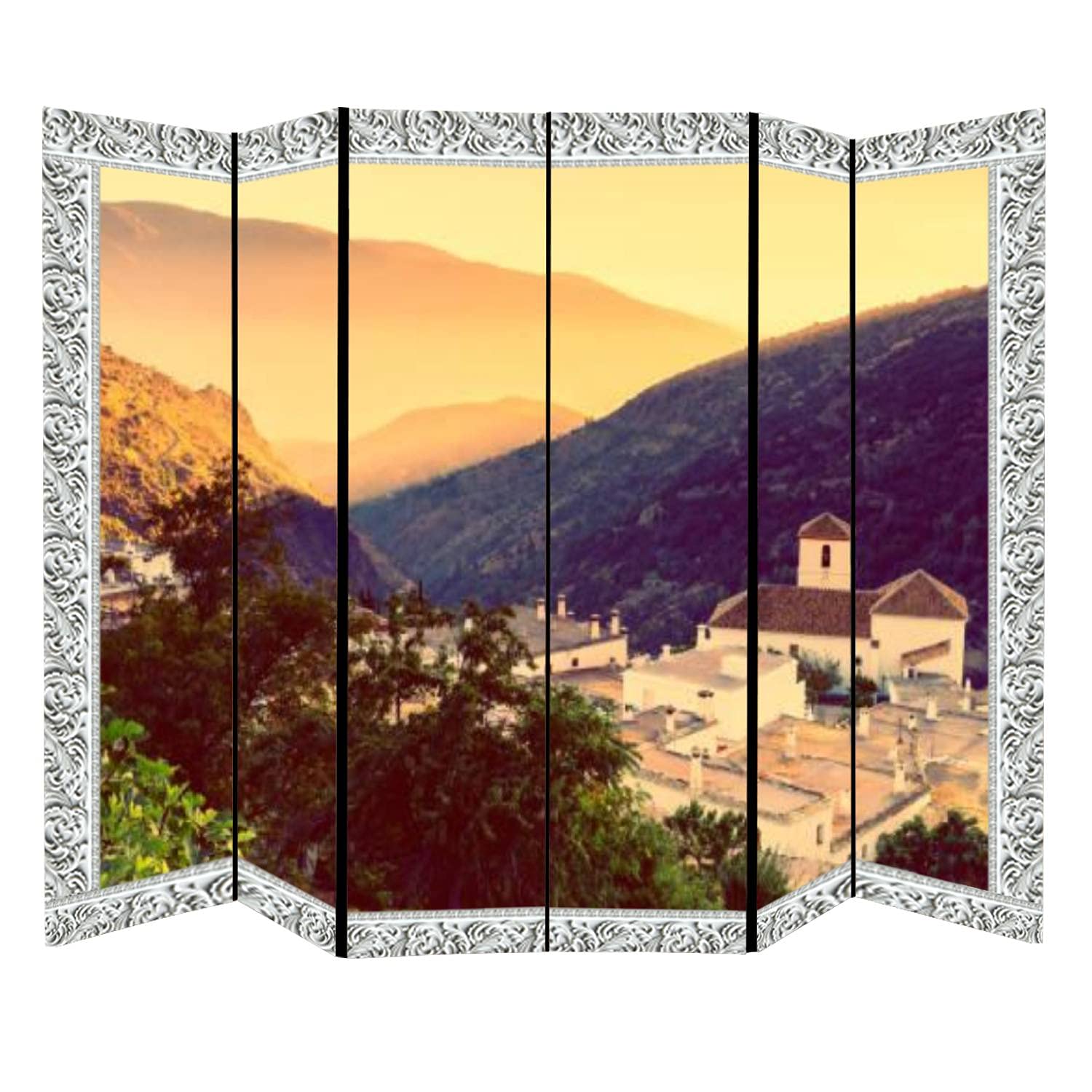 Canvas Room Divider Screen Privacy Partition - Sunset Over Bubion Baroque Style Room Separator for Home Office Bathroom Pool 6 Panel
