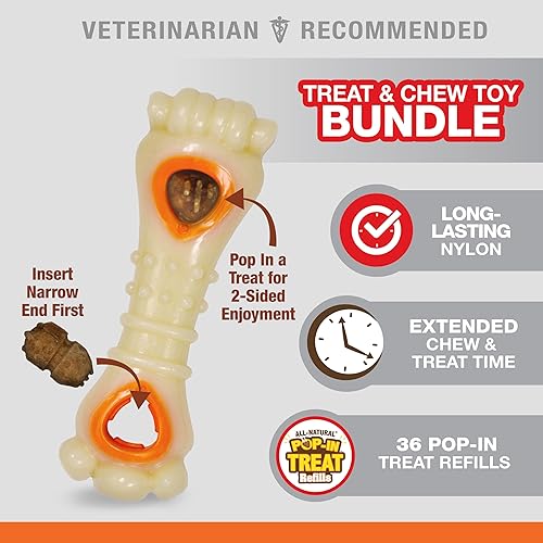 Miniatura 2 de Nylabone Power Chew - Paquete de juguete en forma de nudillo y con golosinas, juguete resistente para perros agresivos y bolsa para golosinas, sabor