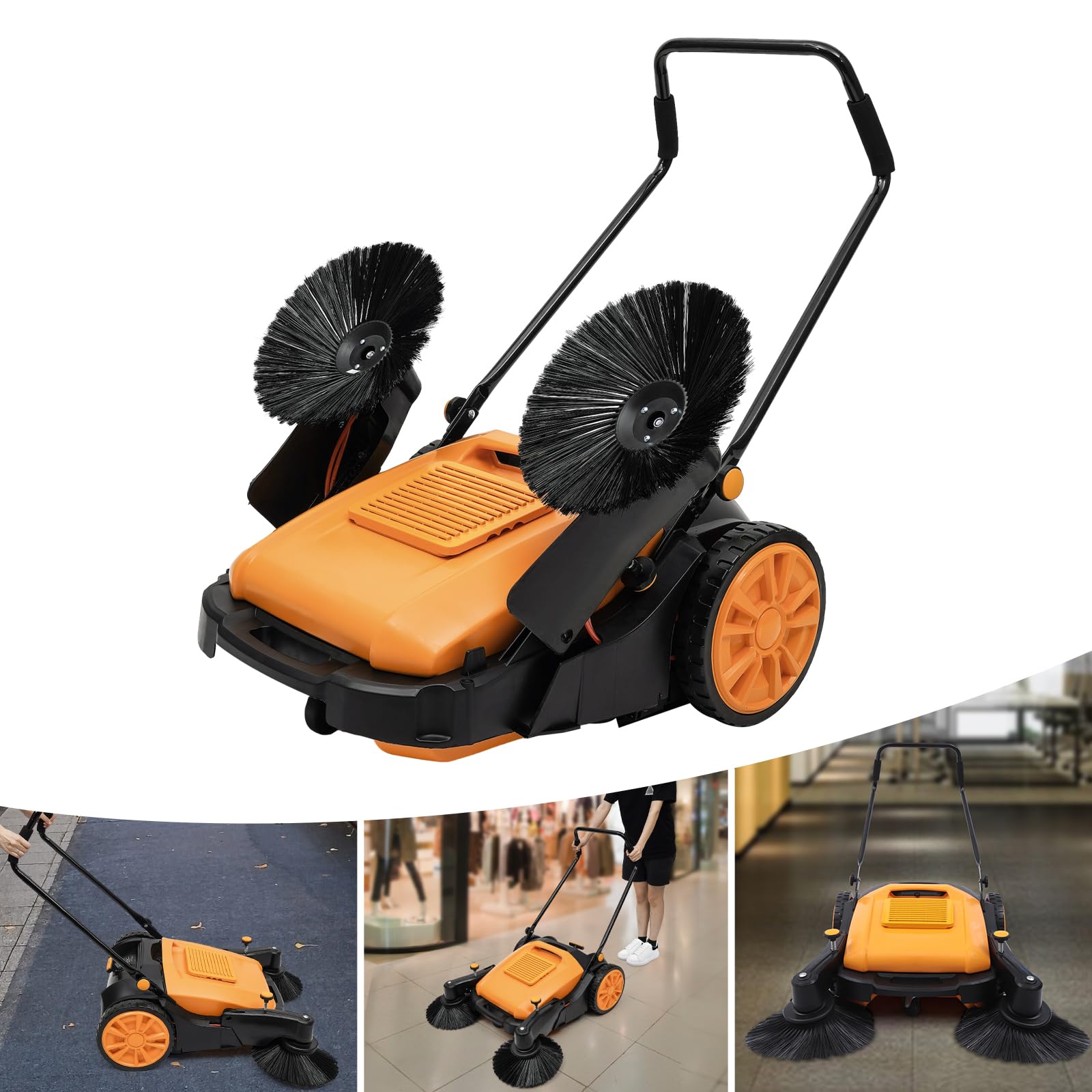 Spazzatrice manuale 105 cm, 3680 m²/h, ecologica e silenziosa, contenitore per polvere da 55 l, manico regolabile, per cortile, officina, strada e magazzino