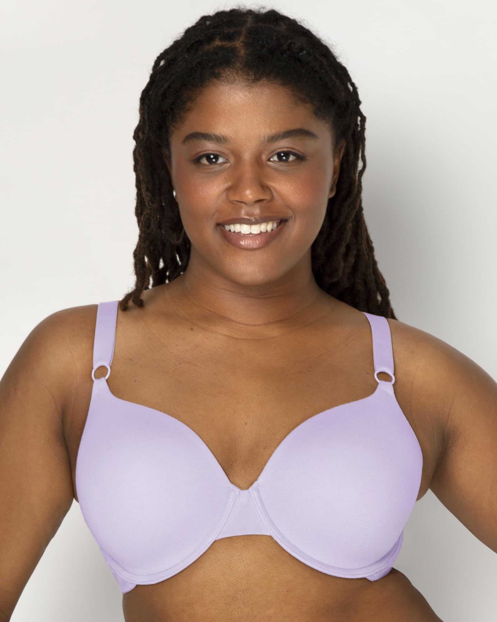 Fruit of The Loom Women's Smooth Cotton T-Shirt Bra - Ultra-Soft, Flexible, and Invisible Under Tees: 38DDD Lilac Whisper/Purple Velvet/Black