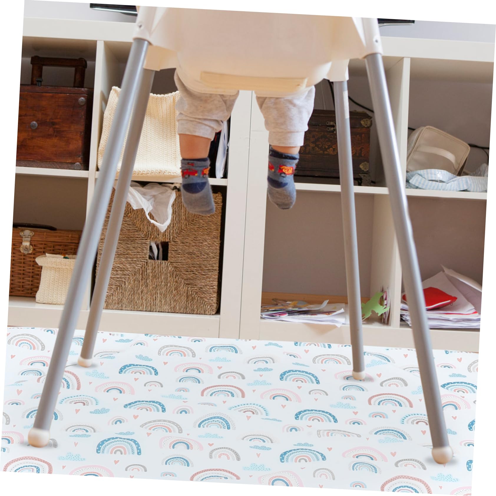 LIFKOME Tapis de Sol Antidérapant Sous Chaise Haute pour Garçon Fille Coussin Pliable Polyester et Silicone Tapis de Jeu et Pique Protection Facile à Nettoyer Adapté Aux Repas et Jeux des