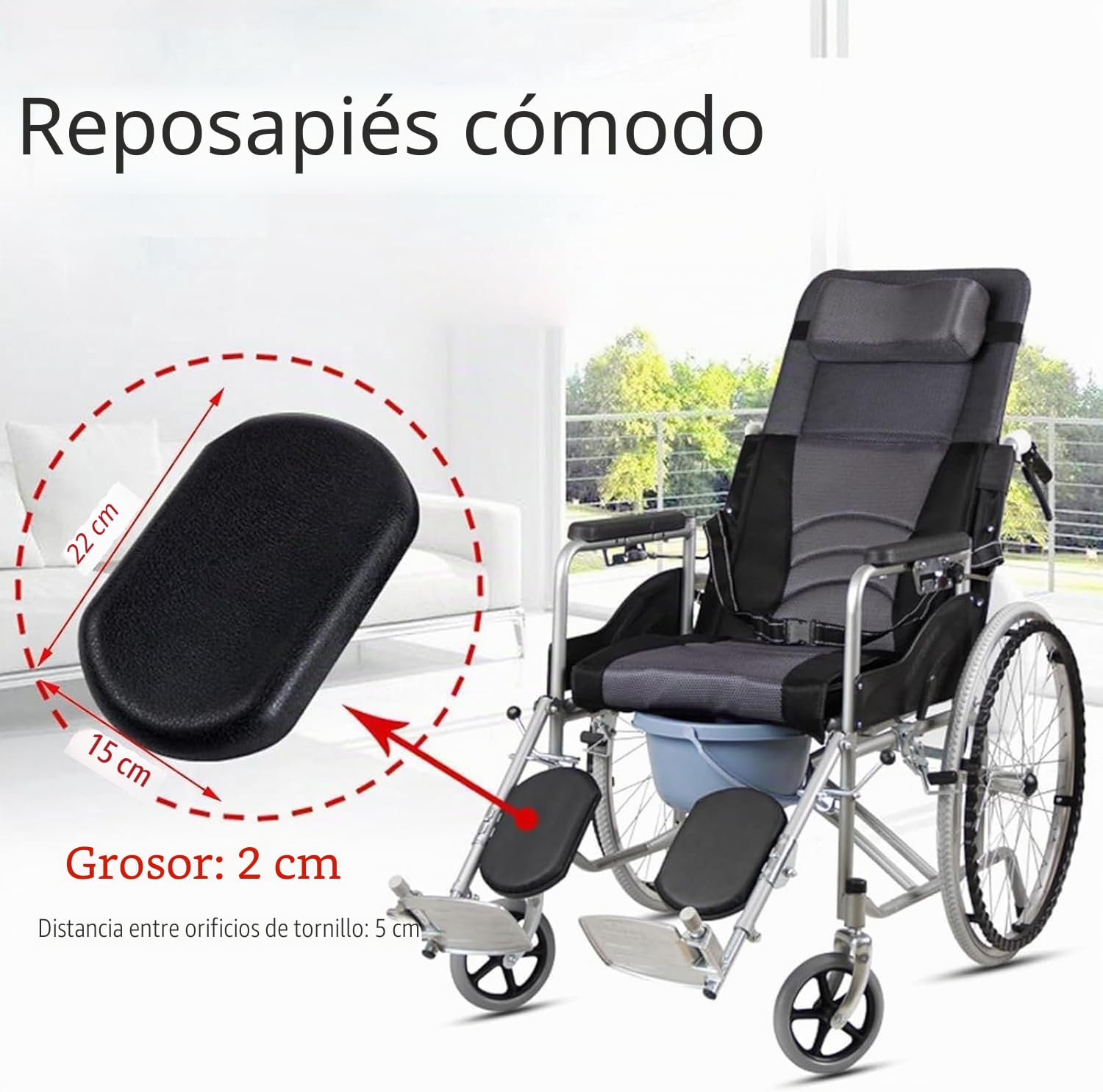 Reposapiés ajustable para silla de ruedas, universal, capacidad de carga: 100 kg, fácil de limpiar, ángulo ajustable/90° – 180°, placa acolchada para pies apto para personas mayores (izquierda)