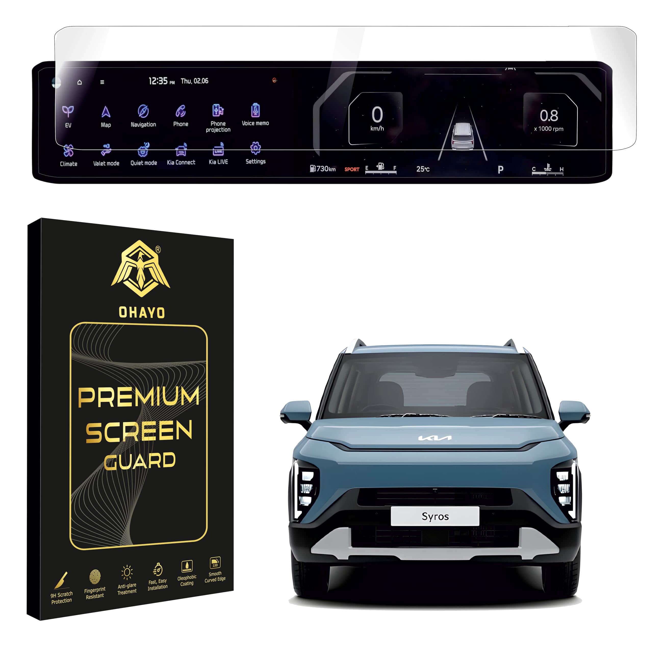 OHAYO Military Strength Screen Protector For Kia, Strong Protection, Full Screen Edge-to-Edge Cover, Scratch Resistant, Bubble-Free Install, Ultra HD Clarity,With installation kit (For NEW KIA SYROS)-image-4