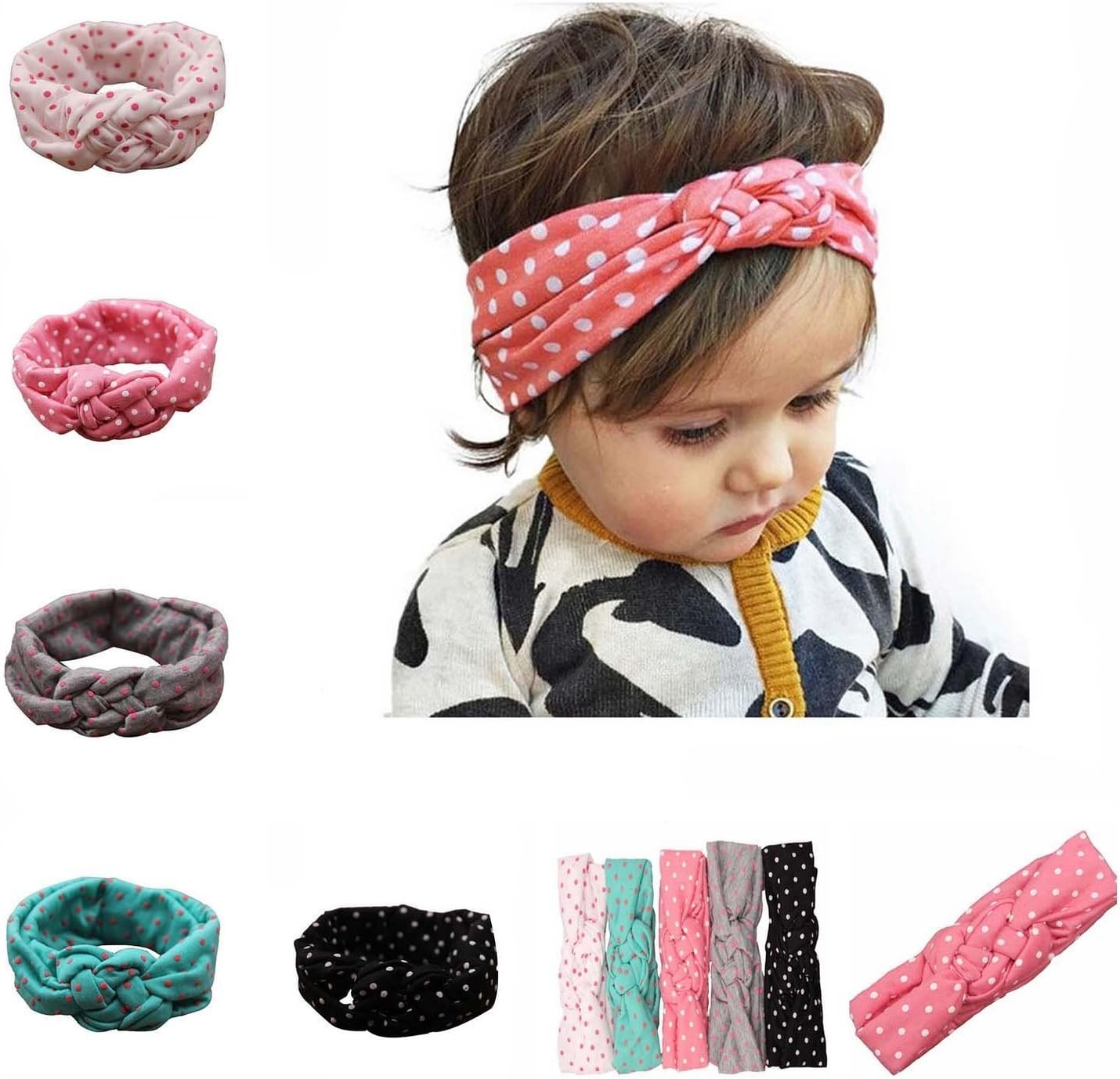 L-Anan Baby Girls Cotton Turban Headbands Hair Flower 5 PACK (5 PACK)