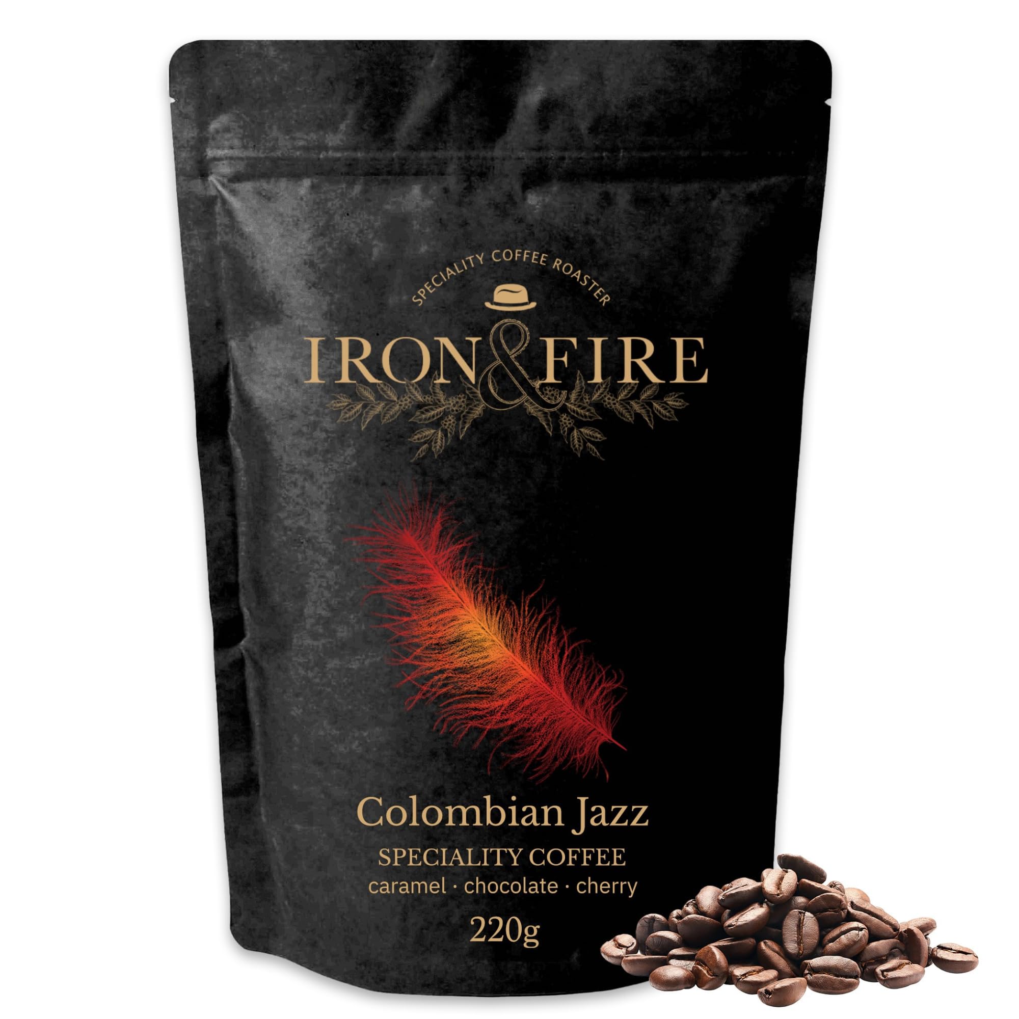 220g Colombian Jazz Speciality Whole Beans, Award-Winning Coffee with Chocolate, Caramel & Cherry Notes – Ethically Sourced from Colombia - IRON & FIRE
