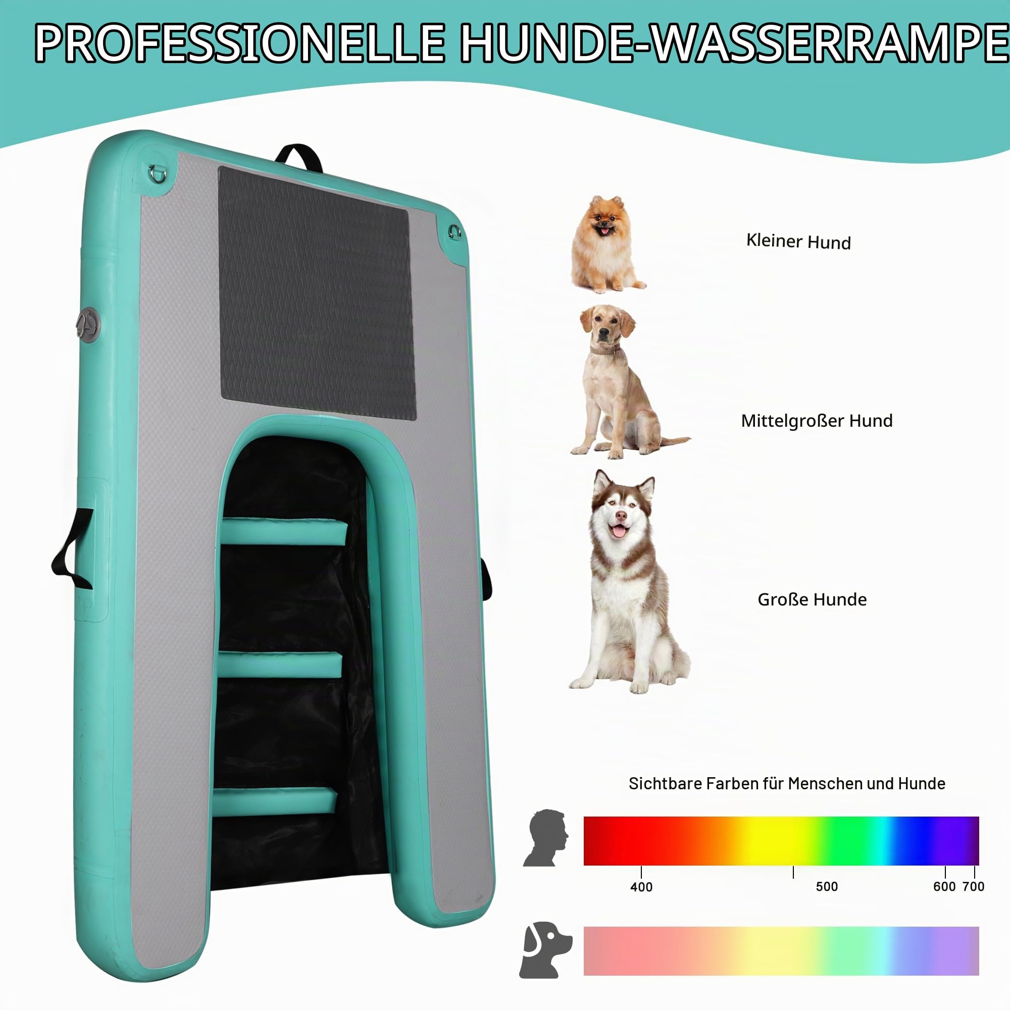 Hunde Wasserrampe,Große Aufblasbare Wasserrampe Pool Leiter100 kg | Extra Große Stufe Breite Welpen-Planke rutschfeste Hundeboot Schwimmende Leitermit für Hunde 100 kg für Pool,Boote,Docks,Seen