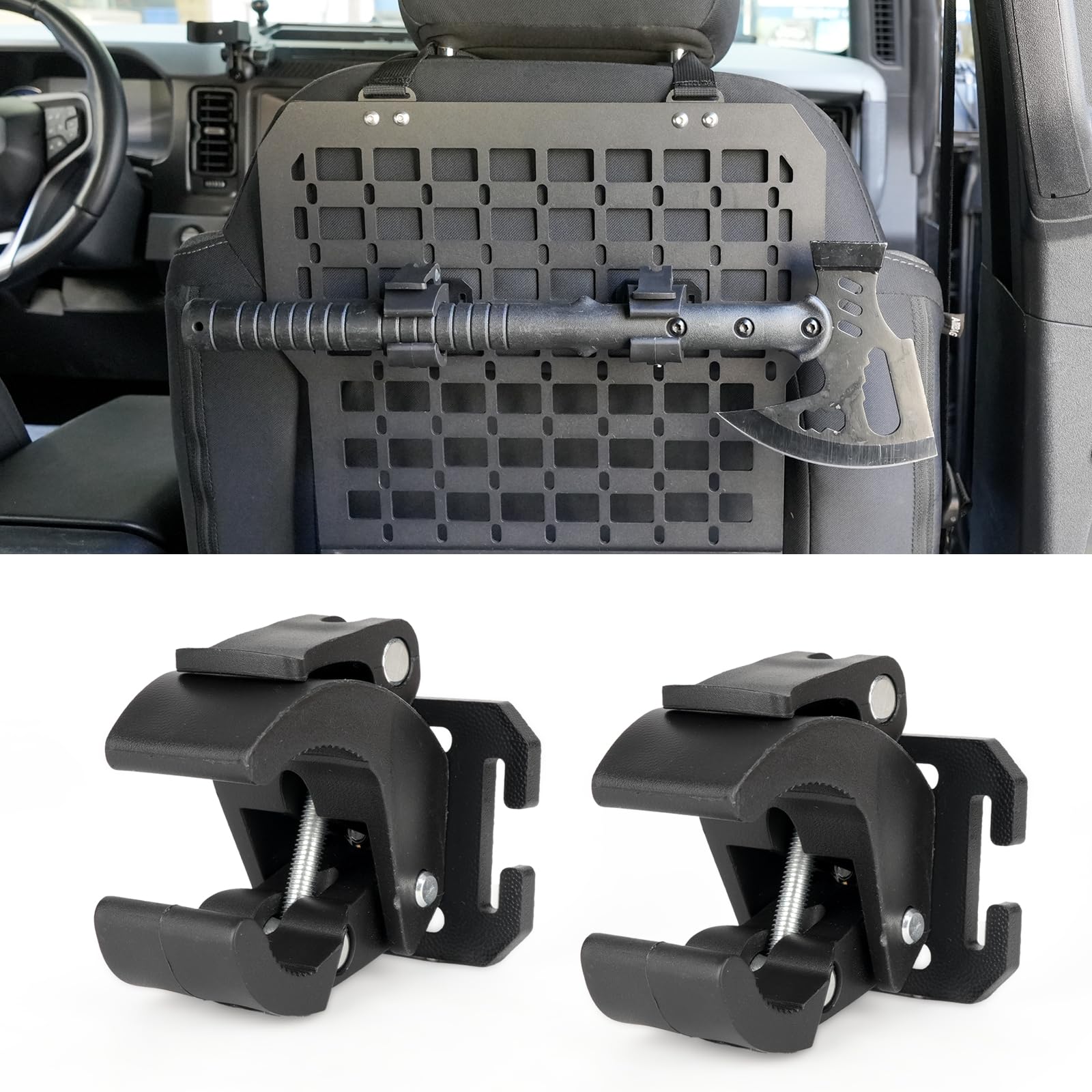 Photo 1 of GEARZONE Quick Release Clamp Shovel Mount for MOLLE Panel Attachments for Tactical Backpack MOLLE Bag Molle Attachments for Shovel, Axe, and Tools, 2-Pack